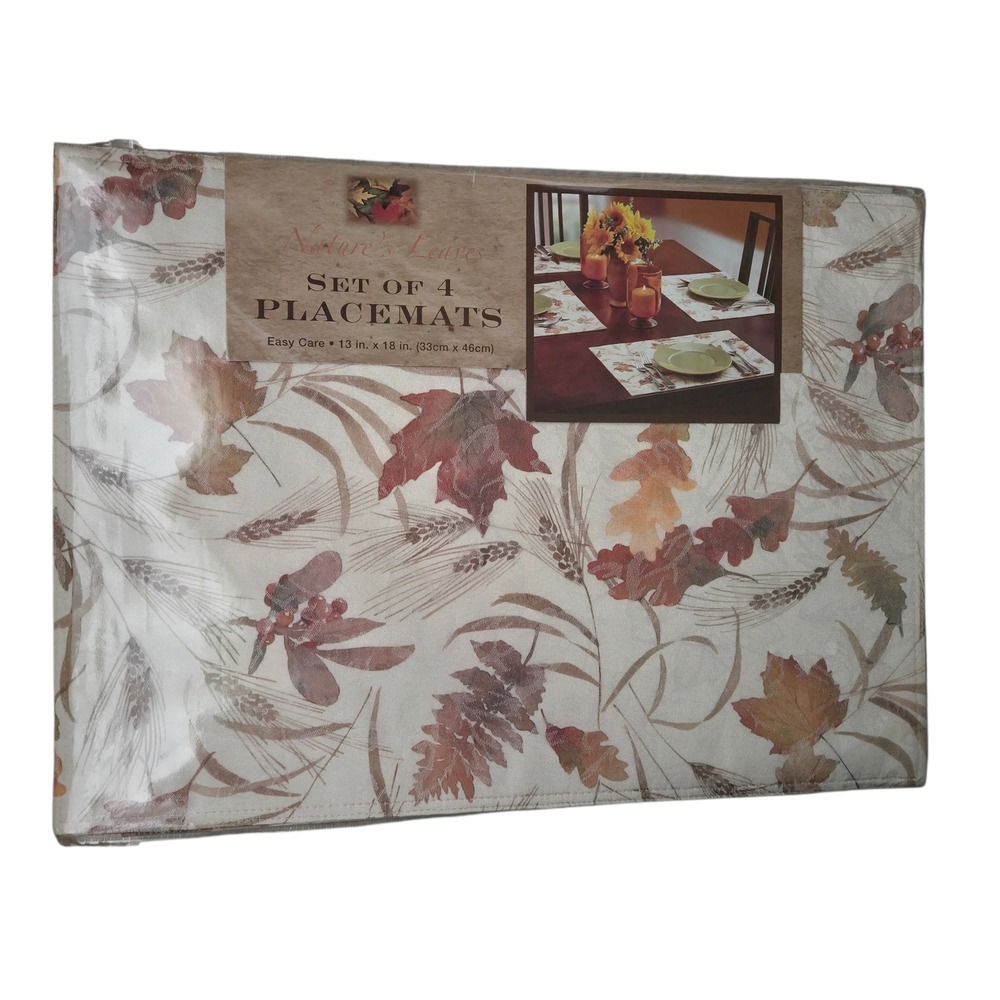 Benson Mills Natures Leaves Set of 4 Placemats 13 x 18 Poly Cotton Autumn New
